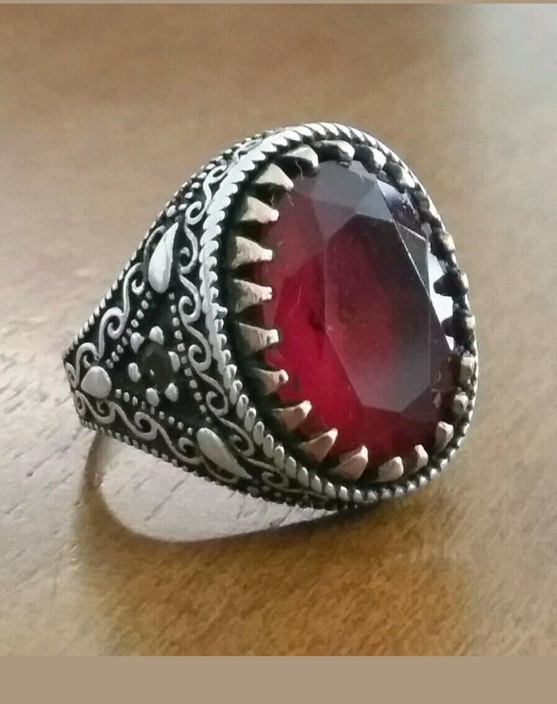 925 SILVER RING MEN SOLITAIRE SEAL Ruby Spinel New