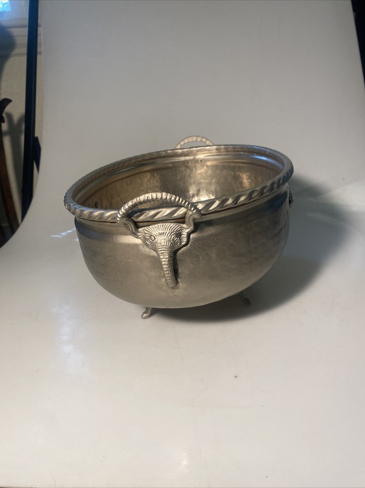Hammered Metal Planter, Footed /Elephants