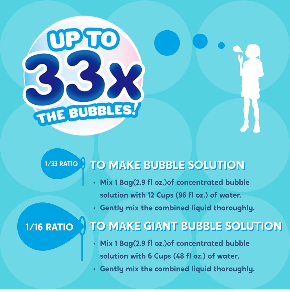 SYNCFUN Giant Bubble Solution (Up to 4.5 Gallons), 6 Pouches Blue