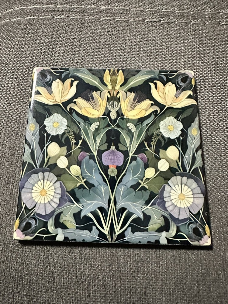 Art Nouveau Floral Ceramic Square Tile