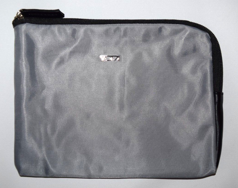 TUMI Gray Zip Top Small Slim Nylon Pouch Travel Case Bag