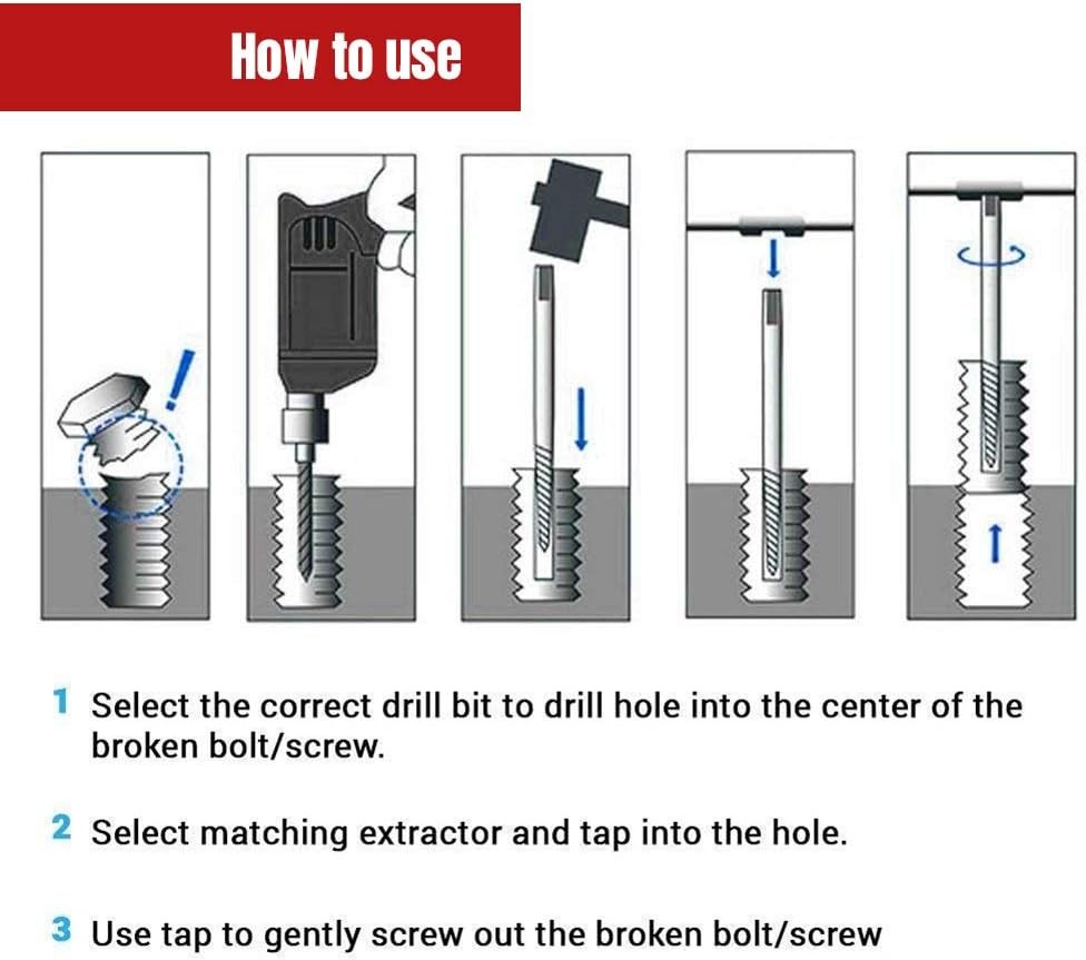 NORTOOLS 6 PCS Broken stud extractor kit Damaged onesize, 6 Pcs-coarse Thread