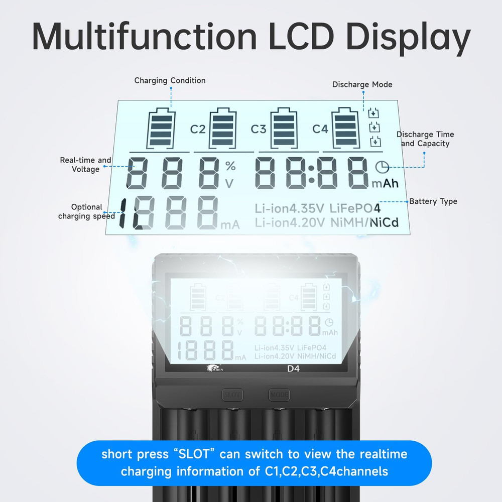 18650 Capacity Tester,18650 Battery Charger with Discharge & Testing Function, 2