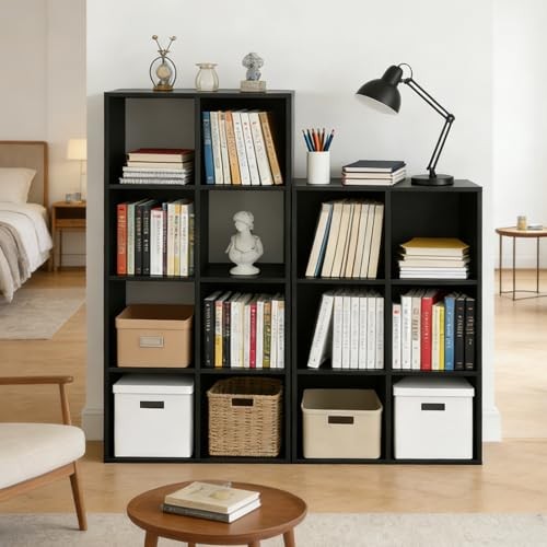 8 Cube Storage Organizer Shelf, Open Cube Bookshelf, 8-Cube Classic Black