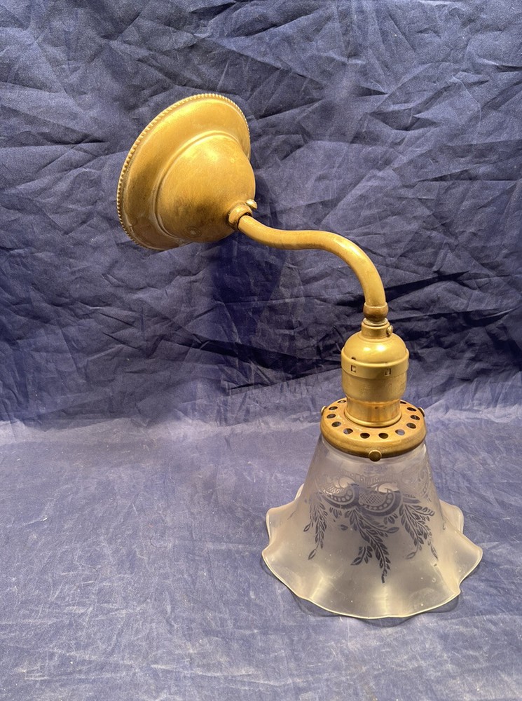 Single Raw Brass Early Electric Sconce With Shade 11D