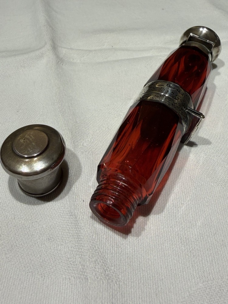 Victorian Ruby Red Glass Folding Double Scent Bottle Silver Mount
