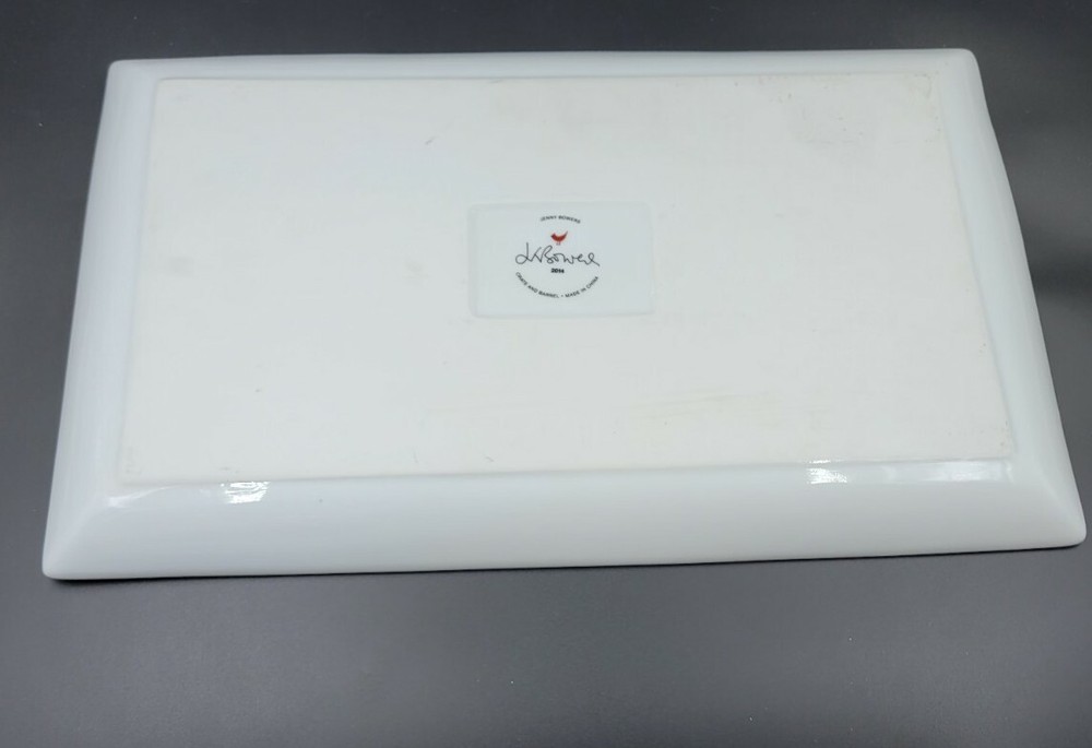 CRATE & BARREL Jenny Bowers Rectangular Christmas Serving Platter Santa Gift