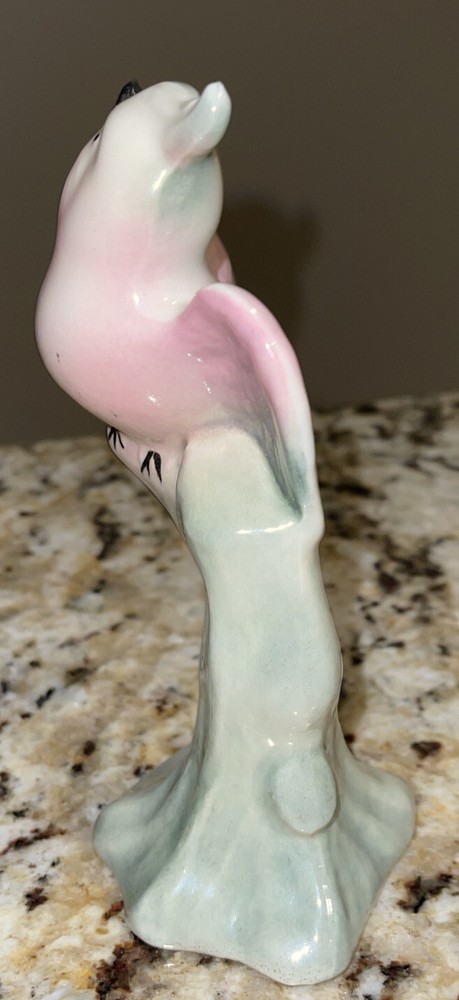 Vintage Parrot Figurine Glazed Ceramic 6” tall