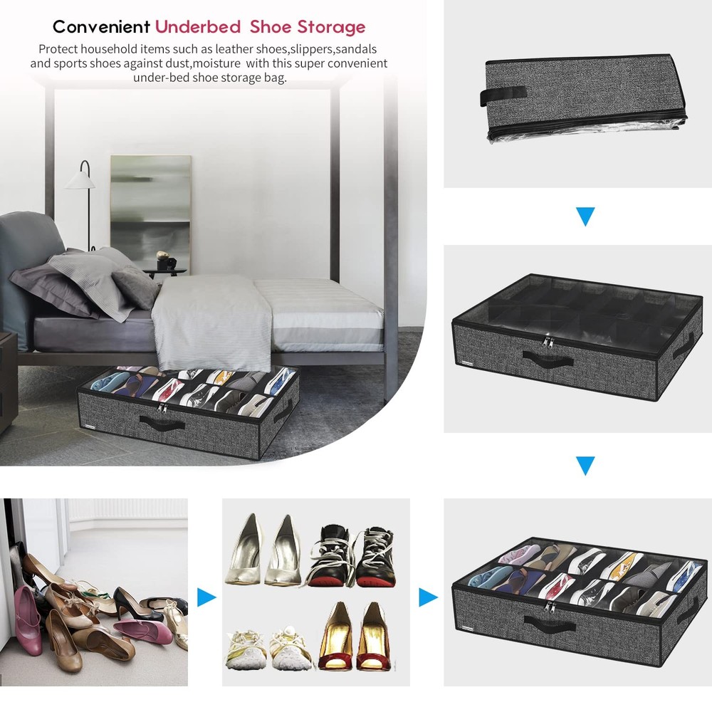 Under Bed Shoe Storage Organizer with Sturdy Handles and Clear Window 1 Pack ...
