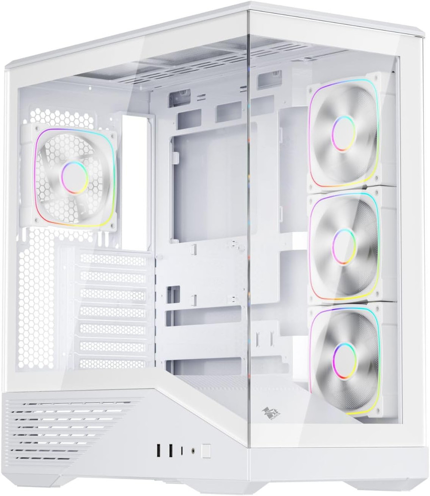 ATX PC Case for Gaming, White Mid Tower Computer Case with 4 Preinstalled ARGB P