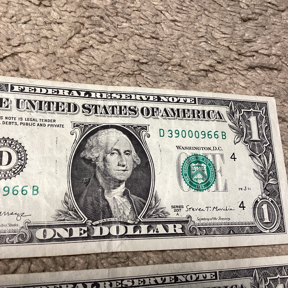 One Dollar Bill ink Error, ink from back on front