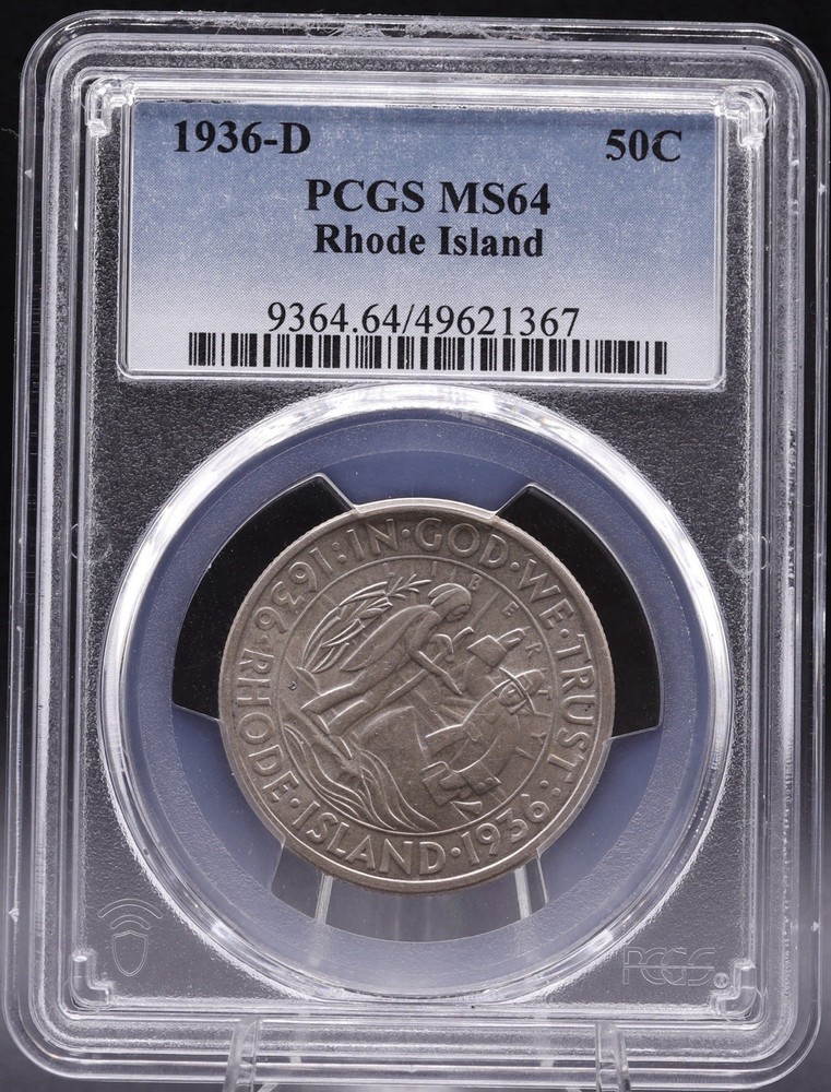 1936-D Rhode Island Silver Commemorative Half Dollar • PCGS MS64