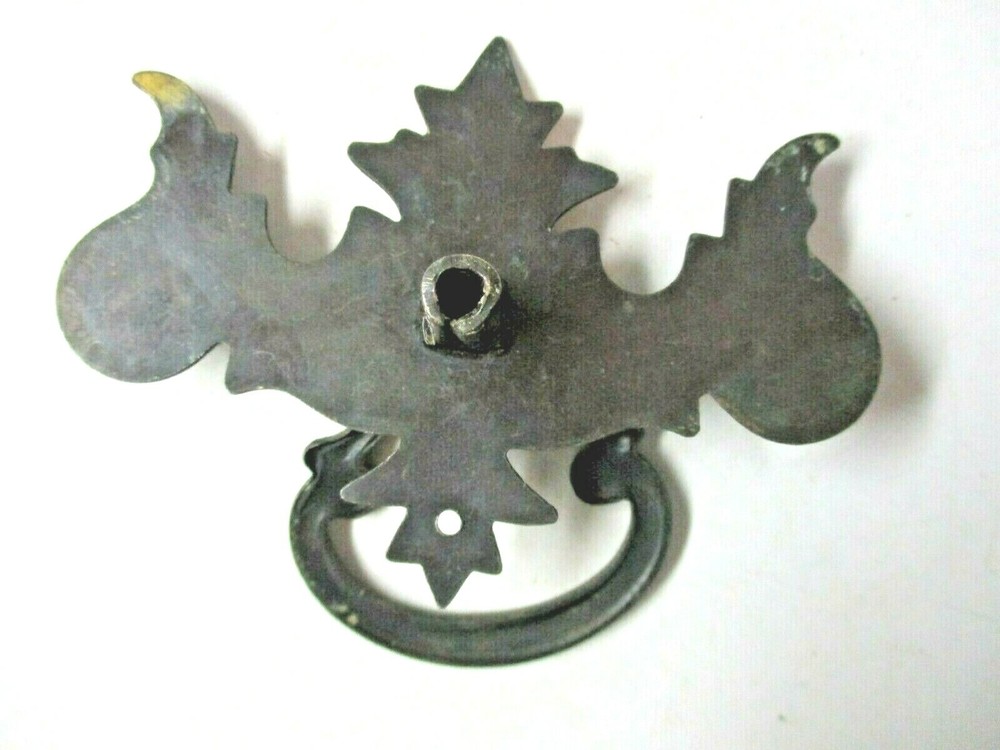 Japanned Dark Brass Chippendale Drop Bail Pull Handle Single Screw Mount Antique
