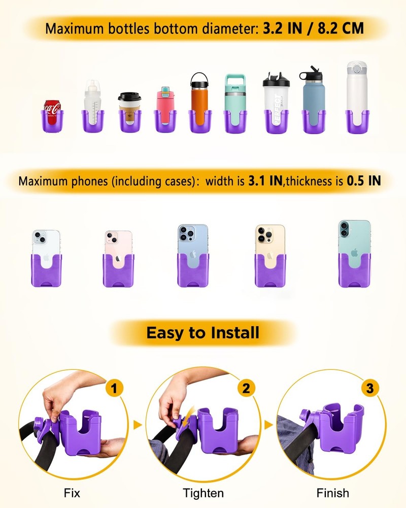 Universal Stroller Cup Holder with Mobile Phone Case, 2-in-1 Strollers Storag...