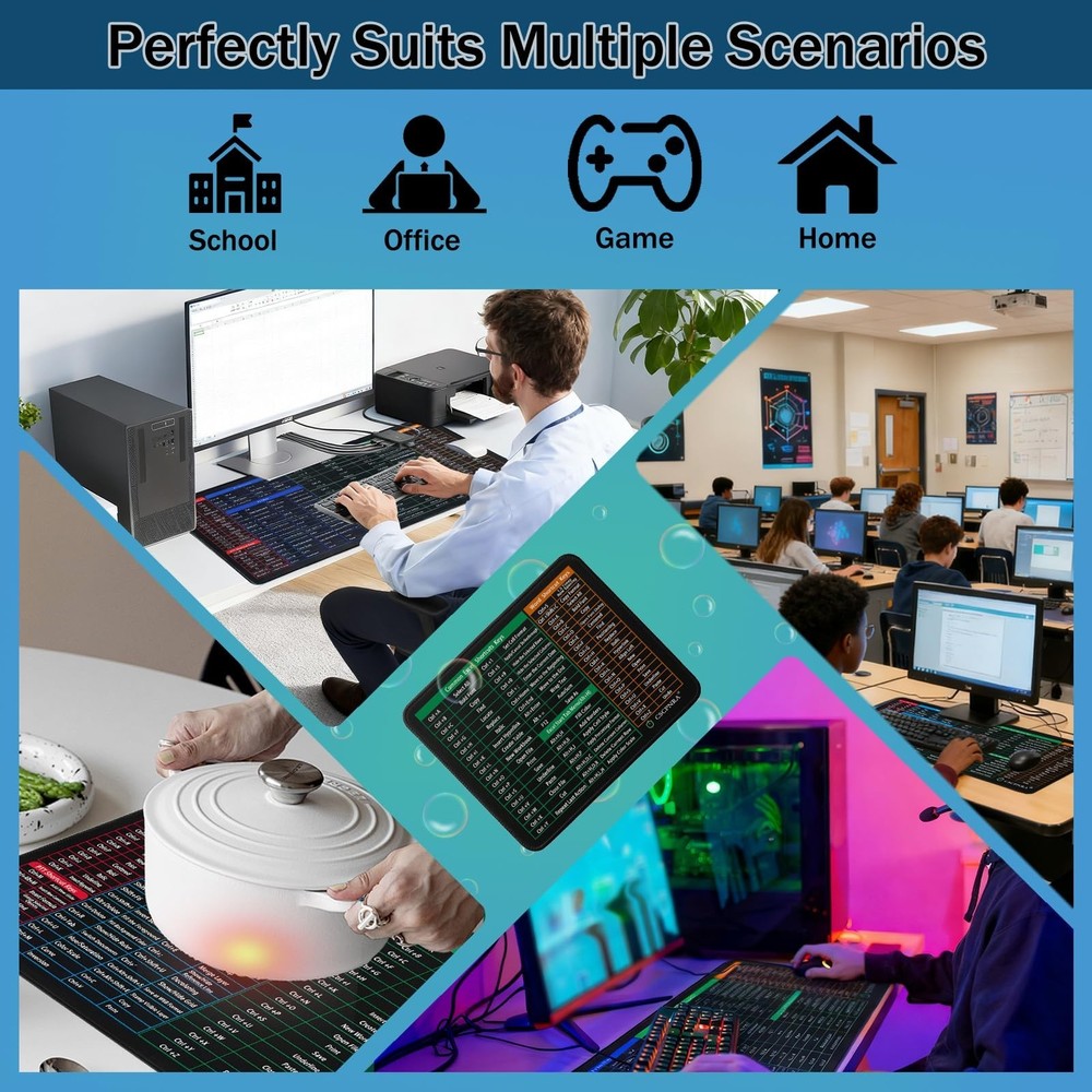 Excel Cheat Sheet Desk Pad - Word/Excel Shortcuts Mousepad, Small Office Desk...