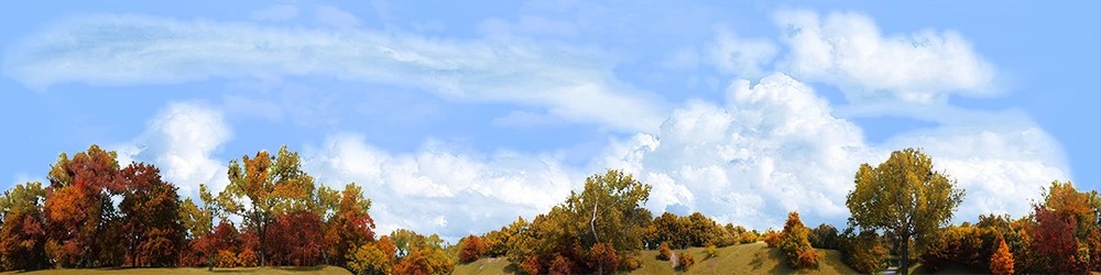 Model Railroad Train Backdrops - Treeline On Burm Left In Autumn Continuous