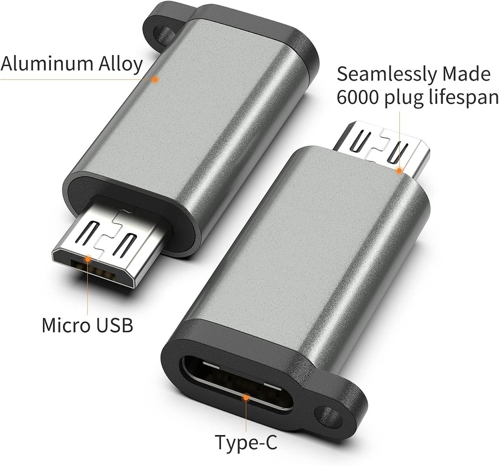 USB-C to Micro USB Adapter, 3-Pack Type C Female Male Grey