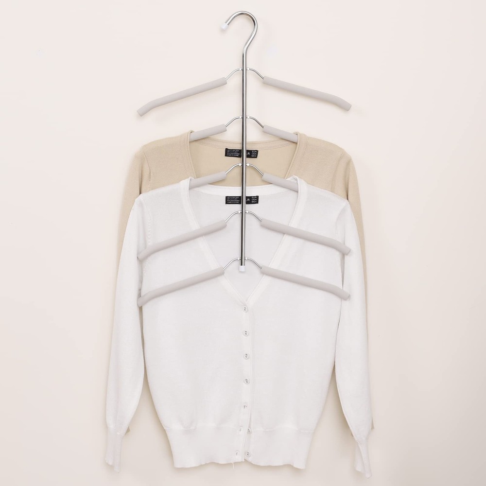 Space Saving Clothes Hangers 5 in 1 Chrome Foam Multi Layer White 3 Pack