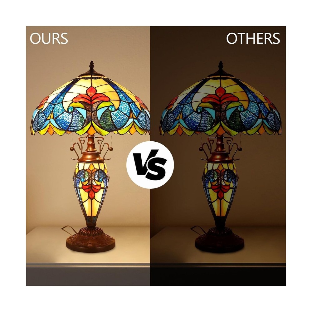 Tiffany Lamp, 24'' Tall Tiffany Table Lamp with Retro Pull Switch, 3 LED Bulb...