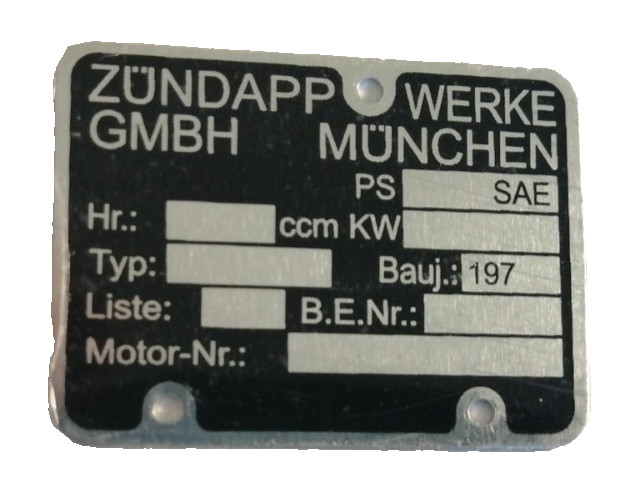 Nameplate engine Zündapp model 197