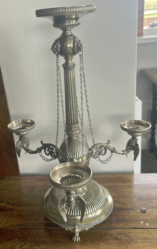 Antique Victorian Silver Plate Candelabra With Chains