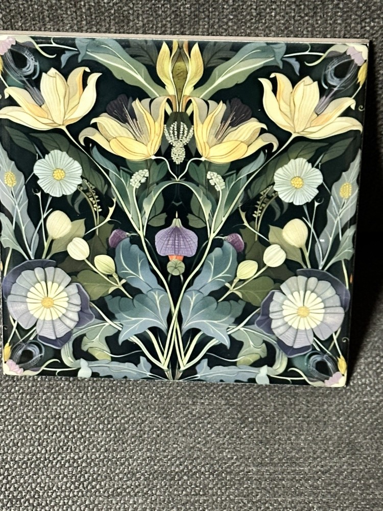 Art Nouveau Floral Ceramic Square Tile