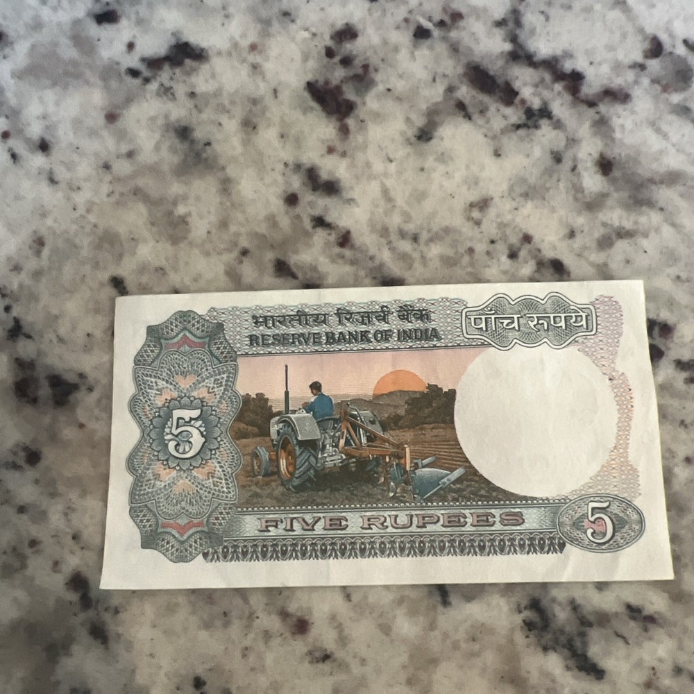 Indian Five Rupees Bank Note Great Condition Vintage