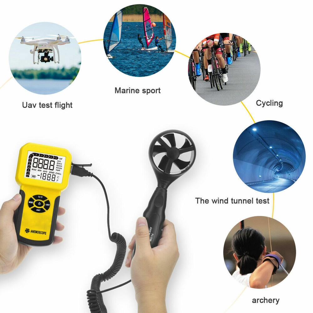 Wind Speed Meter Anemometer Wind Flow Wind Temperature CFM CMM HVAC Tester 45m/s