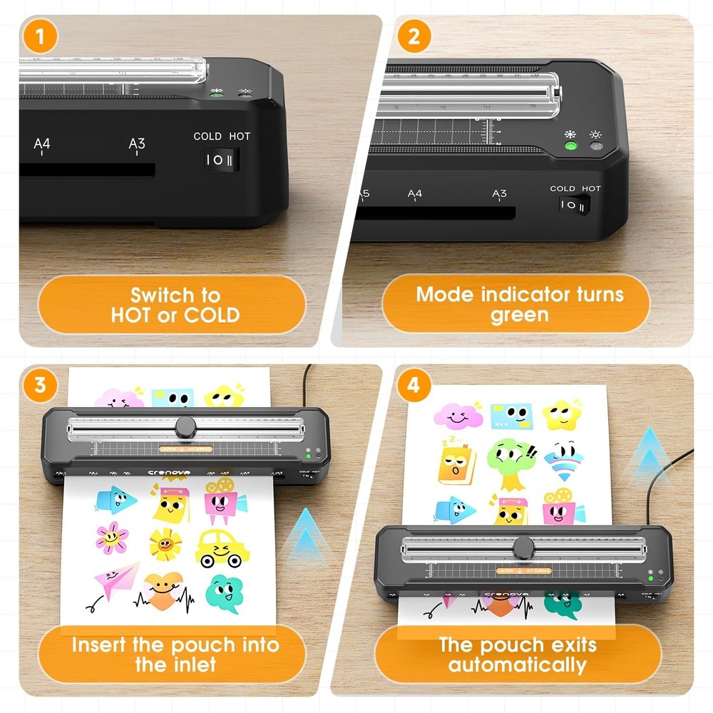 Crenova Laminator Machine with 12 Laminating Sheets, A3 Laminating Machine Ho...