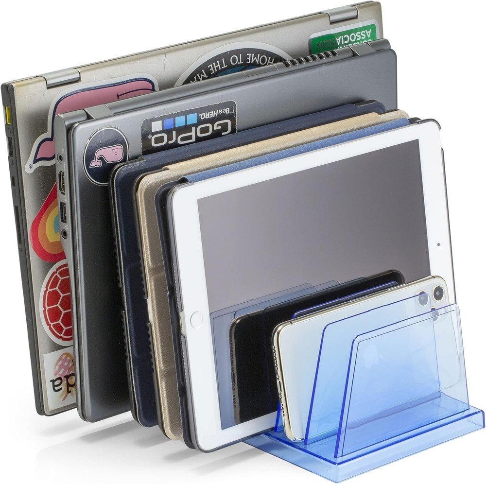 Elegant 7-Compartment Transparent Blue Office Sorter - Modern Desktop Solution