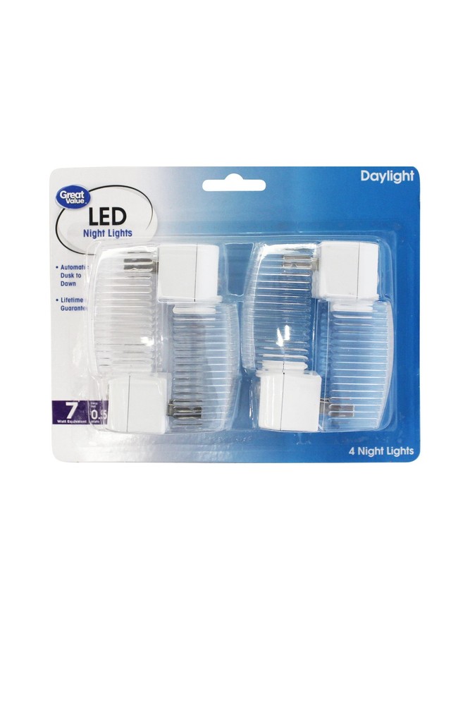 Great Value 4-Pack LED Light-Sensing Night Light Soft White 3.55"x1.88"