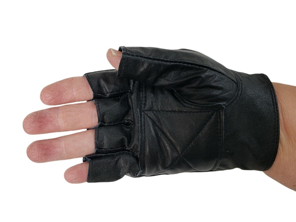 Bikers Black Leather Cycle Gloves Fingerless Size Medium Womens