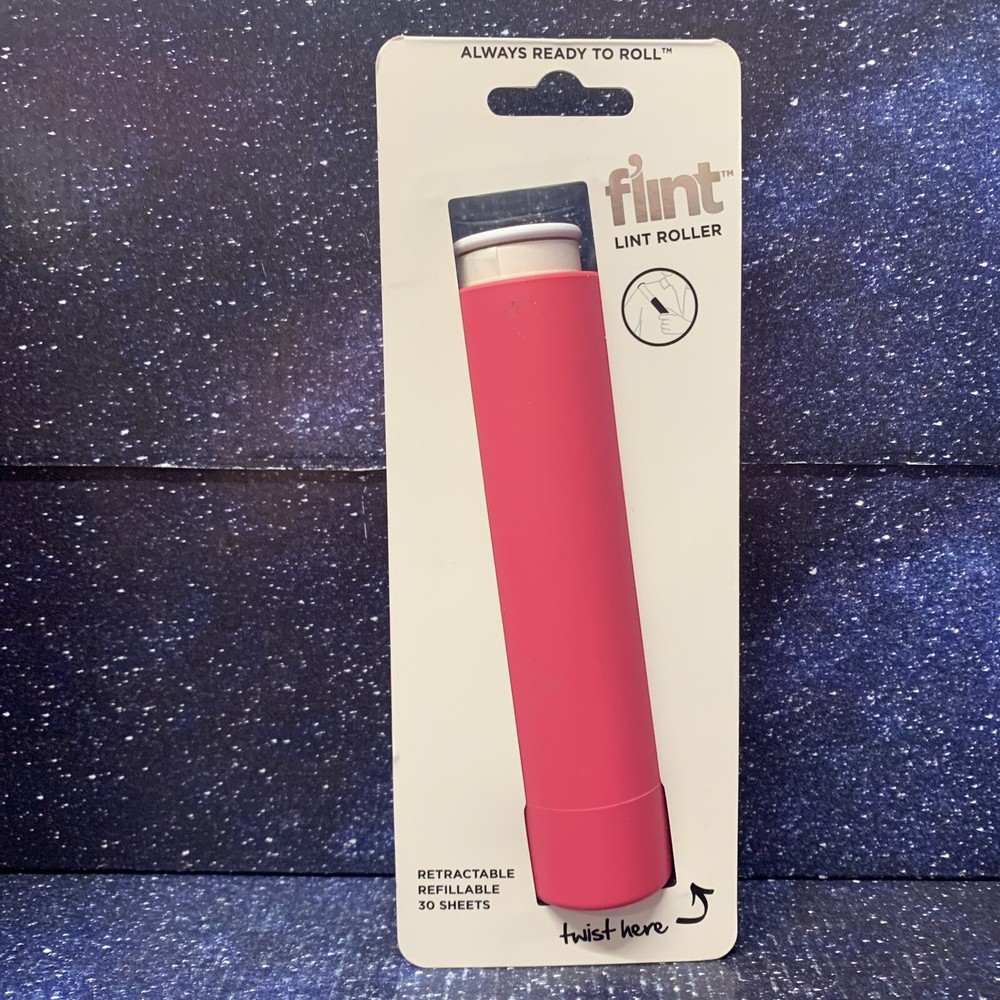 FLINT Lint Roller Retractable Refillable 30 Sheets PINK Twist  Open & Retract