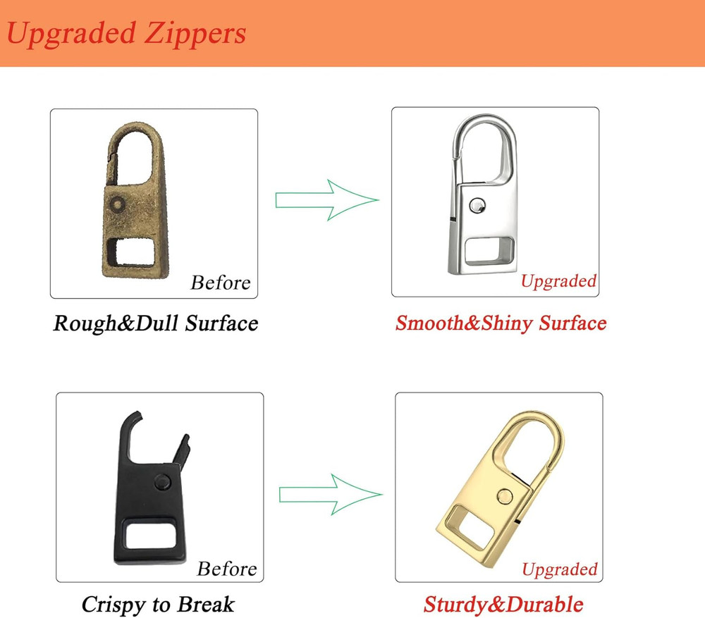 8 Pcs Zipper Pull Replacement Tabs Metal Detachable Zipper Pulls for Bags Jacket