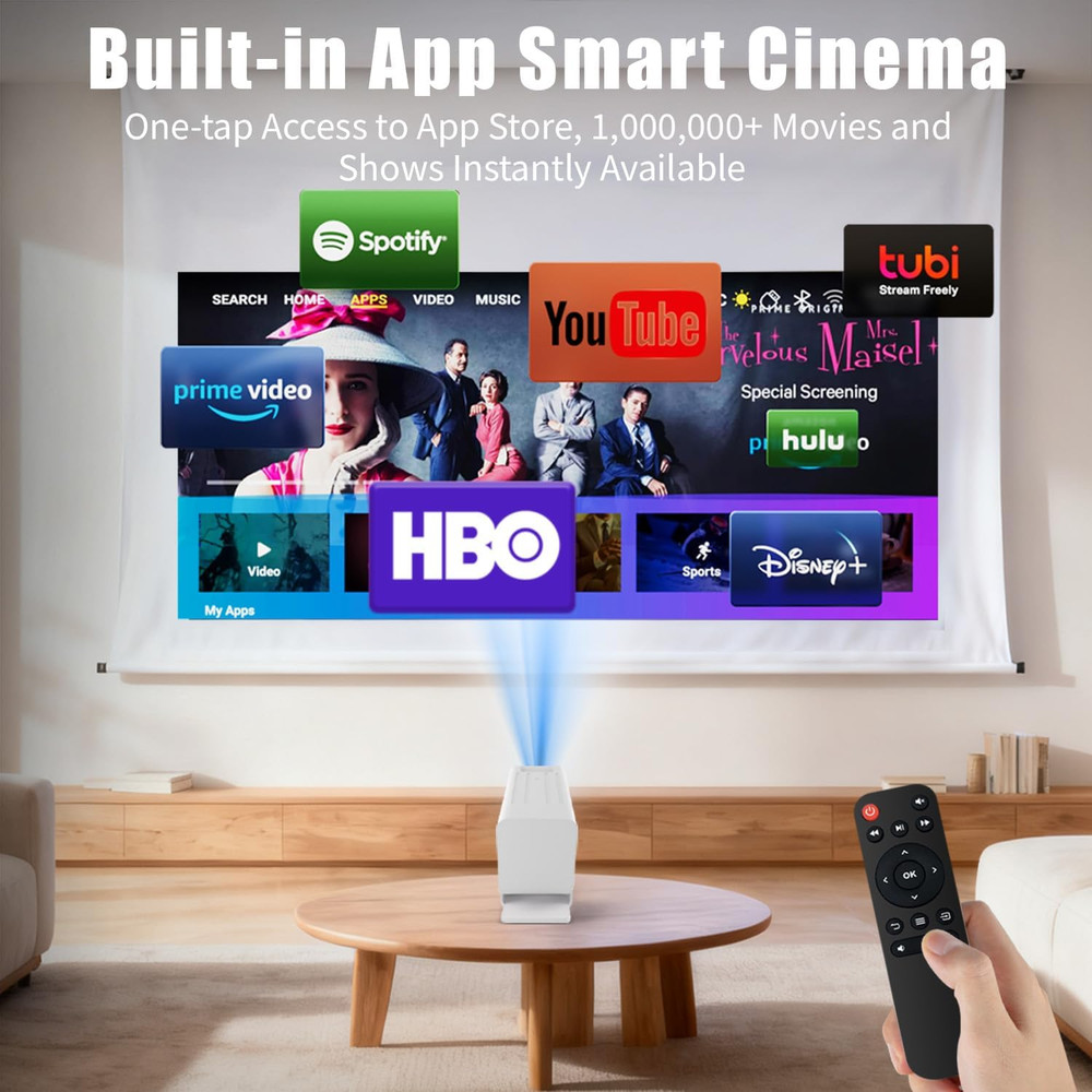 [Smart Projector with Apps] 4K Supported Mini Projector with Wifi and Bluetooth,