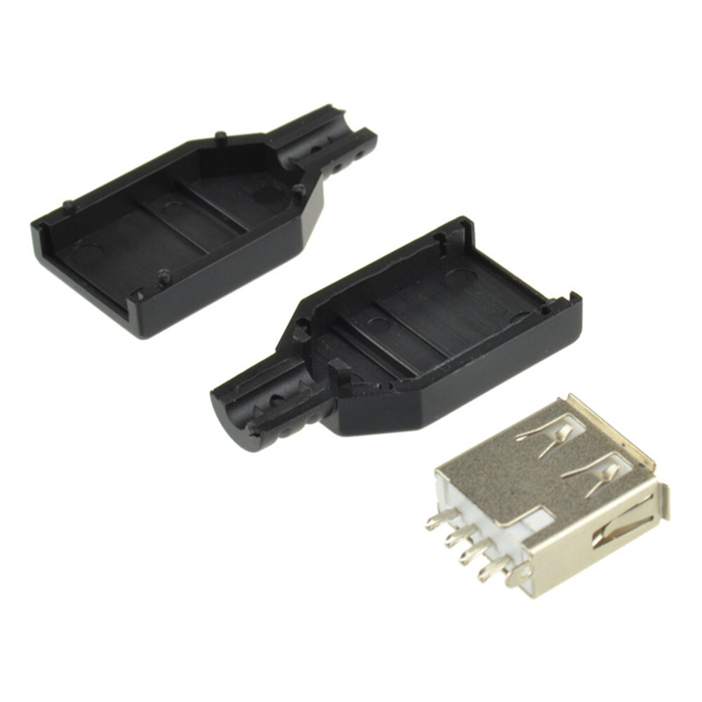 10Pcs USB2.0 Type-A Plug 4-pin female Adapter Connector jack&Black Plastic Cover