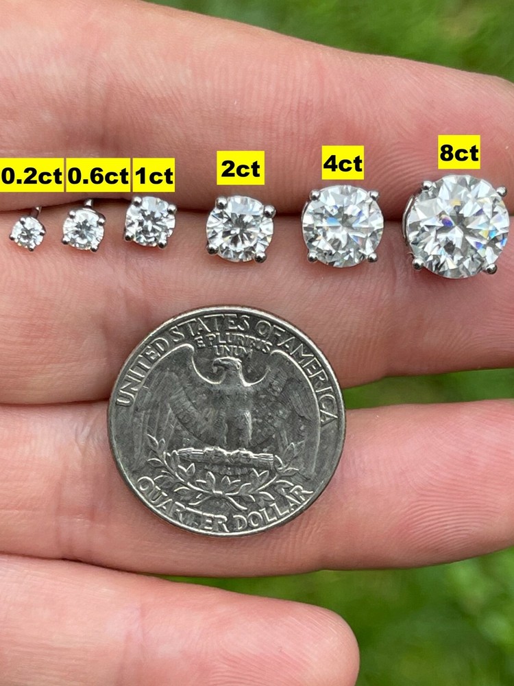 Real Solid 14k White Gold Real Moissanite Stud Earrings Passes Tester 0.2-8ct