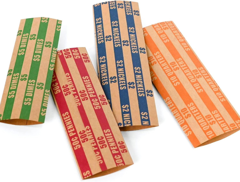 150 Assorted Bundle Flat Striped Coin Wrappers (50 Pennies, 50 Quarters, 25 Nick