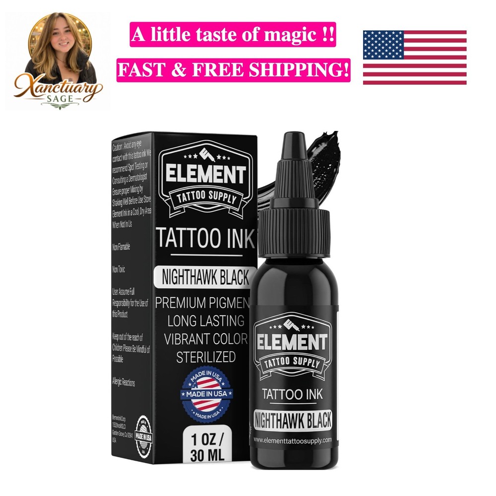 Nighthawk Black Tattoo Ink - Permanent Solid Black Color for Outlining, Shadi...