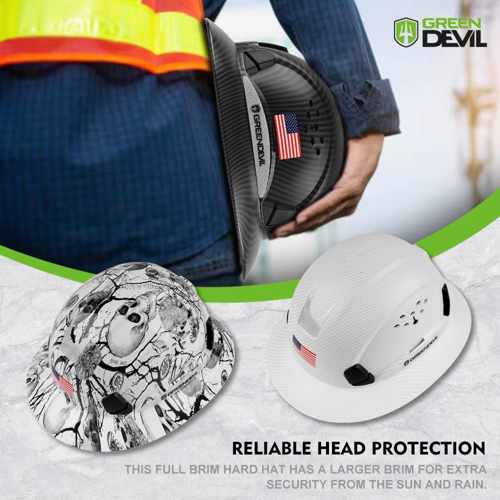 GREEN DEVIL Full Brim Hard Hat Vented One Size, Matte Black Graphite Pattern