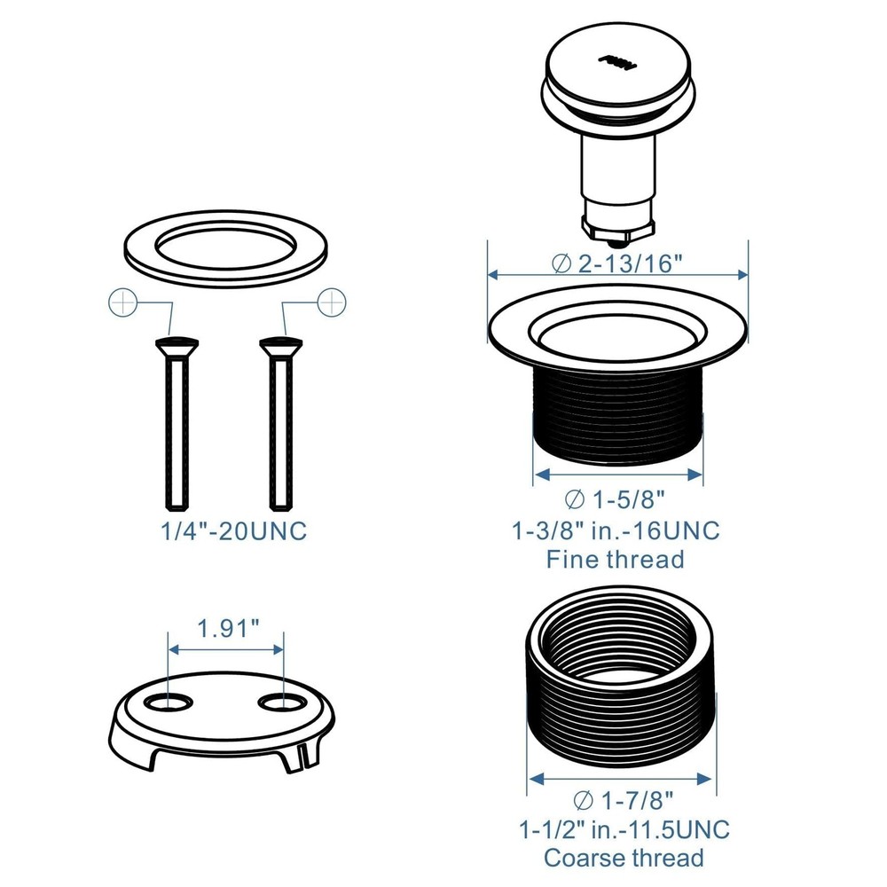 Brushed Nickel Tub Drain Tip-Toe Trim Set Conversion Kit