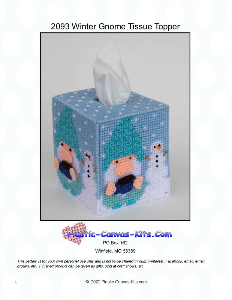 Winter Gnome Tissue Topper-Plastic Canvas Pattern or Kit