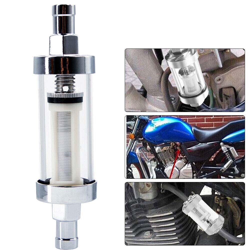 2Pack 9748 Universal Fuel Filter ​Clear View Inline 3/8" Chrome Hose Barb Petrol