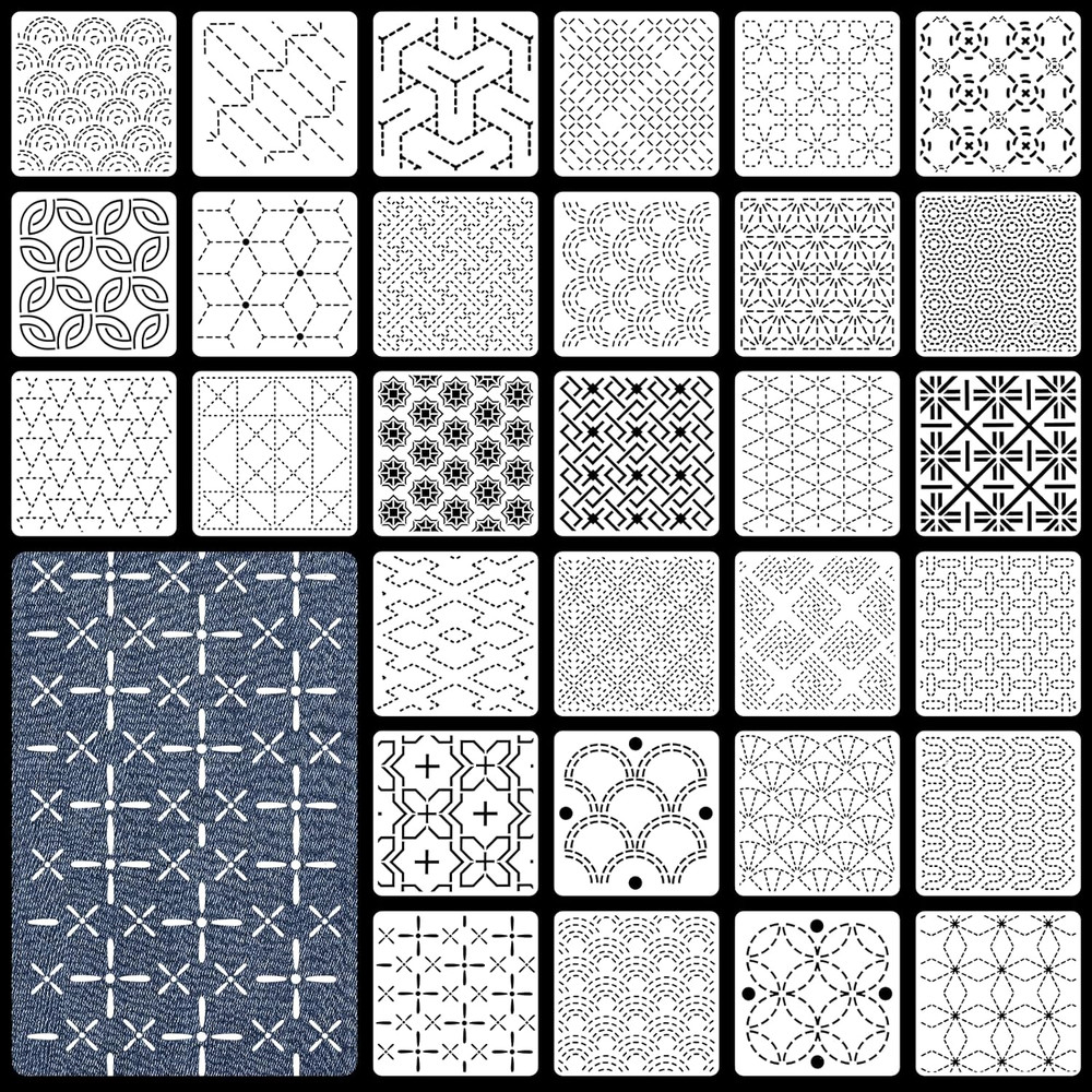 30 Pcs Plastic Sashiko Stencil 4.7 X 4.7 Inch Geometric Sashiko Pattern Template