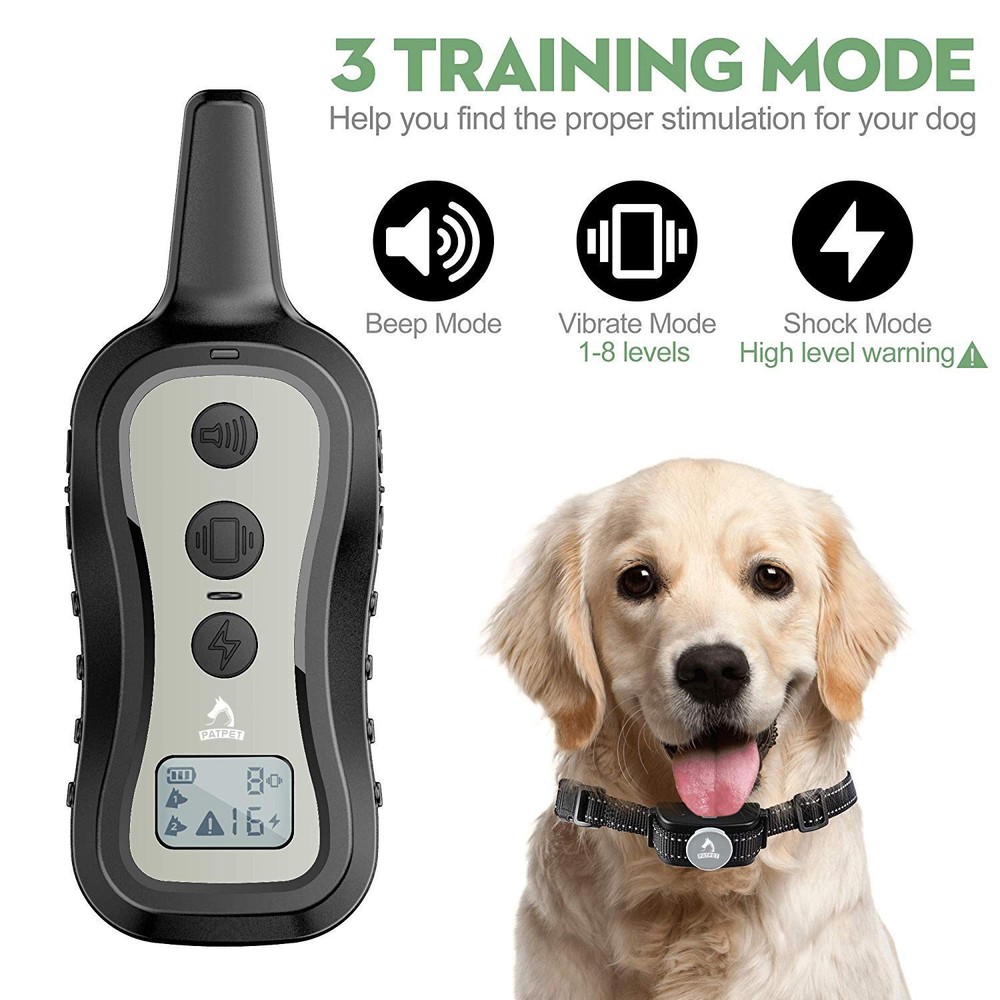 Dog Training Collar Light Grey 1000ft Range 3 Training Modes Adjustable Fit