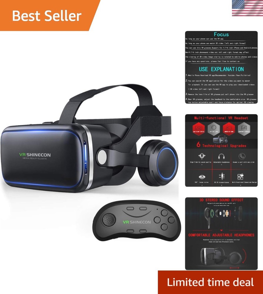 Advanced VR Glasses with Adjustable Headband & Controller for Smartphone Use