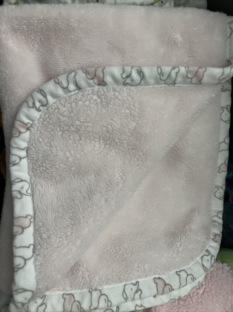 Blankets and Beyond Pink Fluffy Security Blanket with Elephant Binding