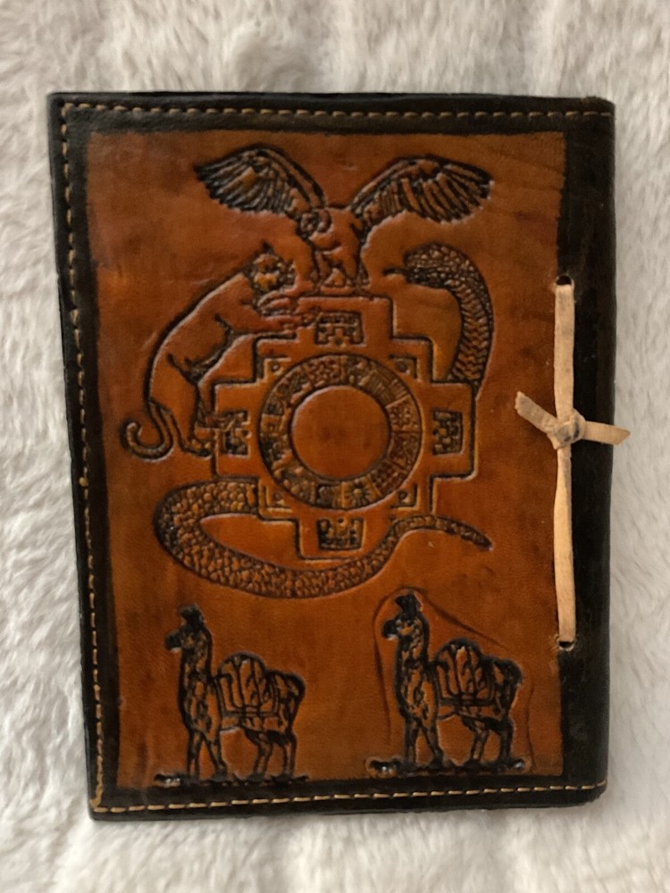 Handmade Tooled Leather 6.5” x 5” Notebook ,Journal /Cusco Peru / Lama
