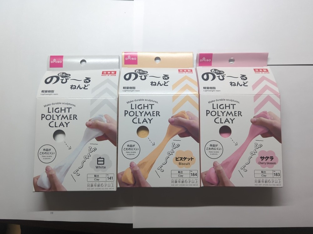 Daiso 141 Light Polymer Clay - White, Biscuit And Cherry Blossom