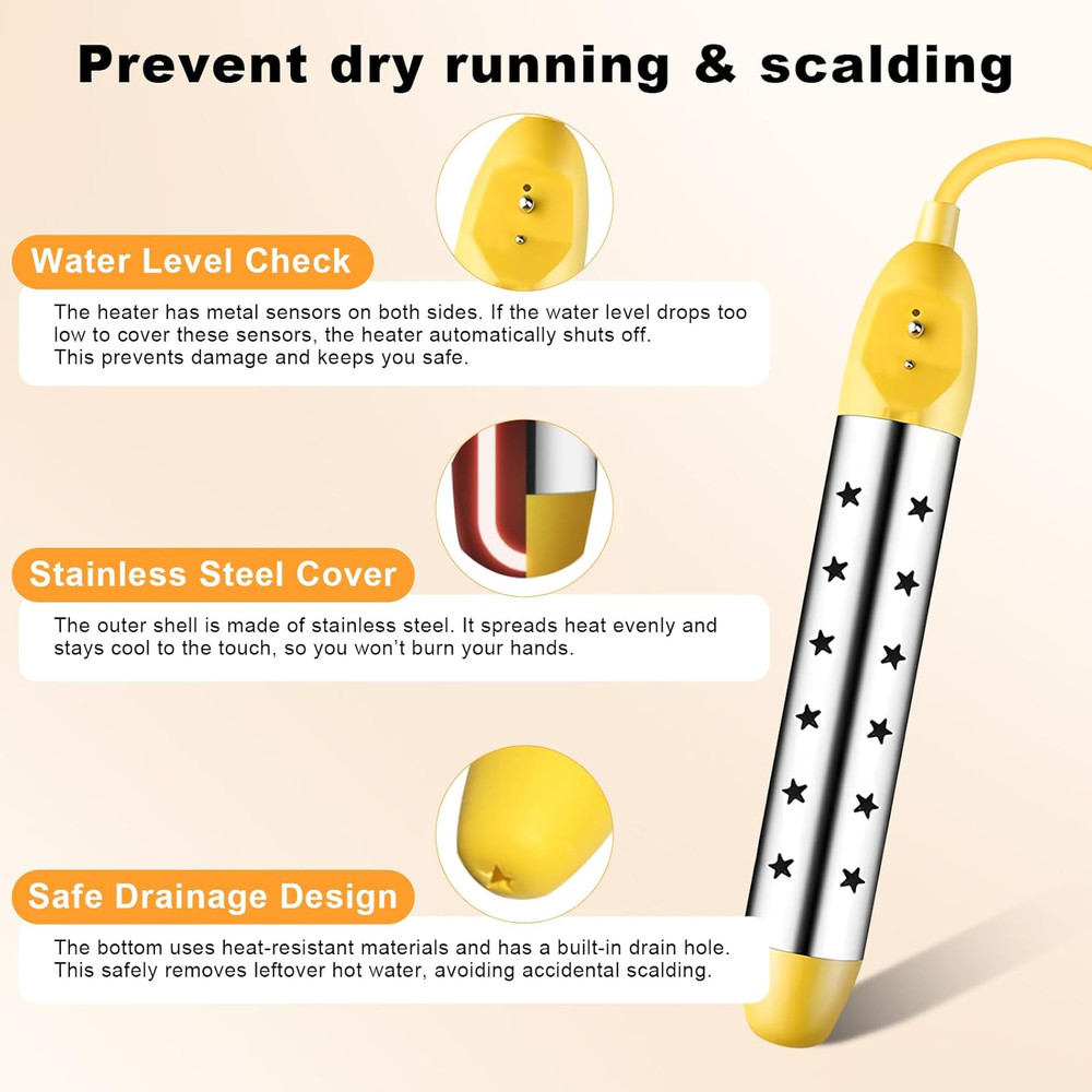 Portable Water Heater – 1500W Immersion Heater for Bathtub, Bucket, Hot Tub, and